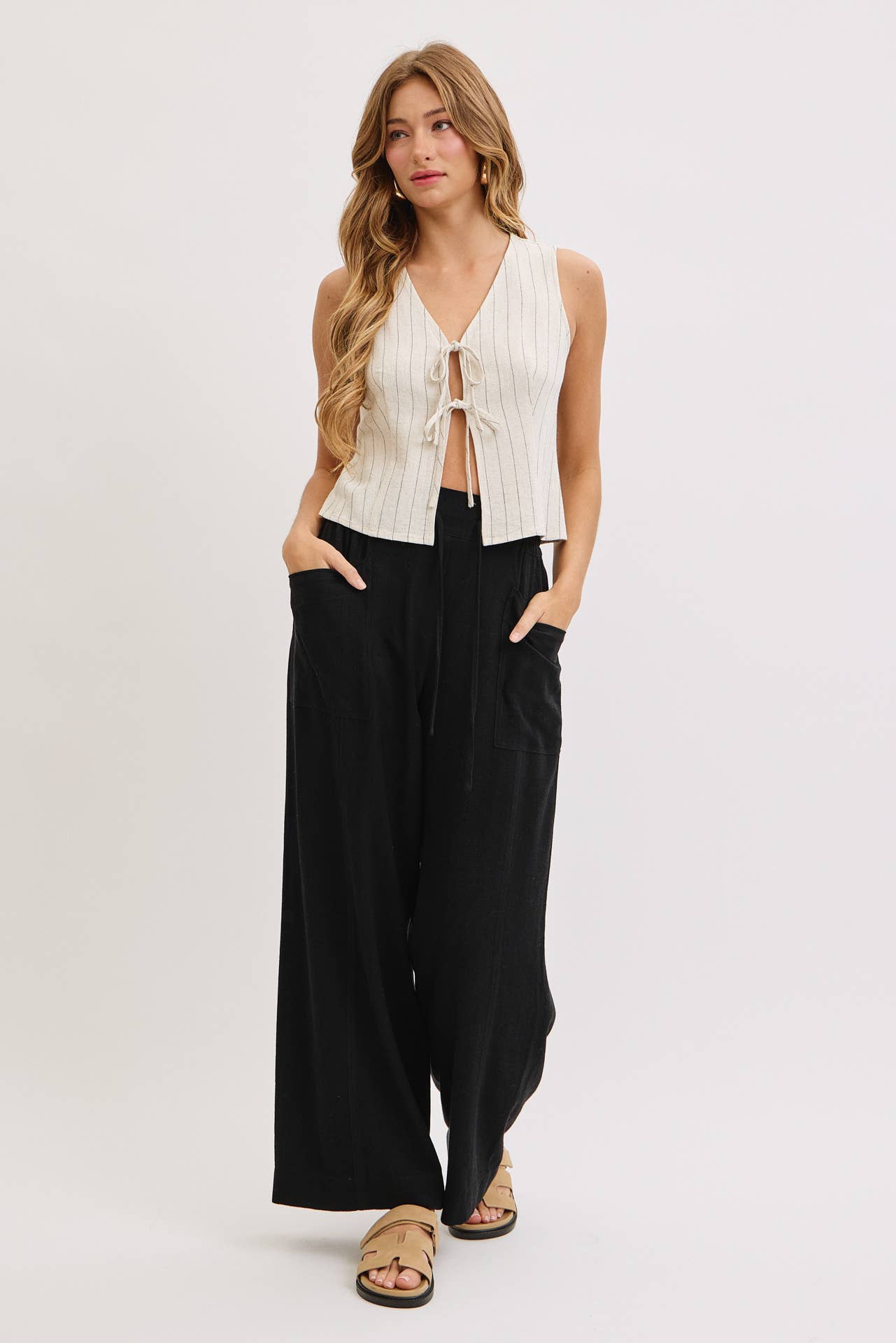Front Tie Linen Top
