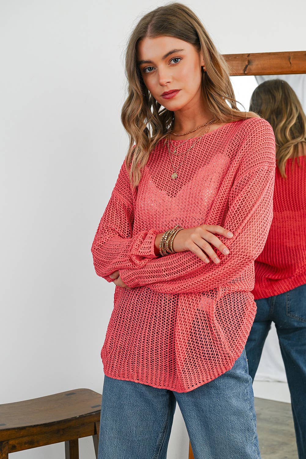 Crochet Hollow-Out Long Sleeve Sweater
