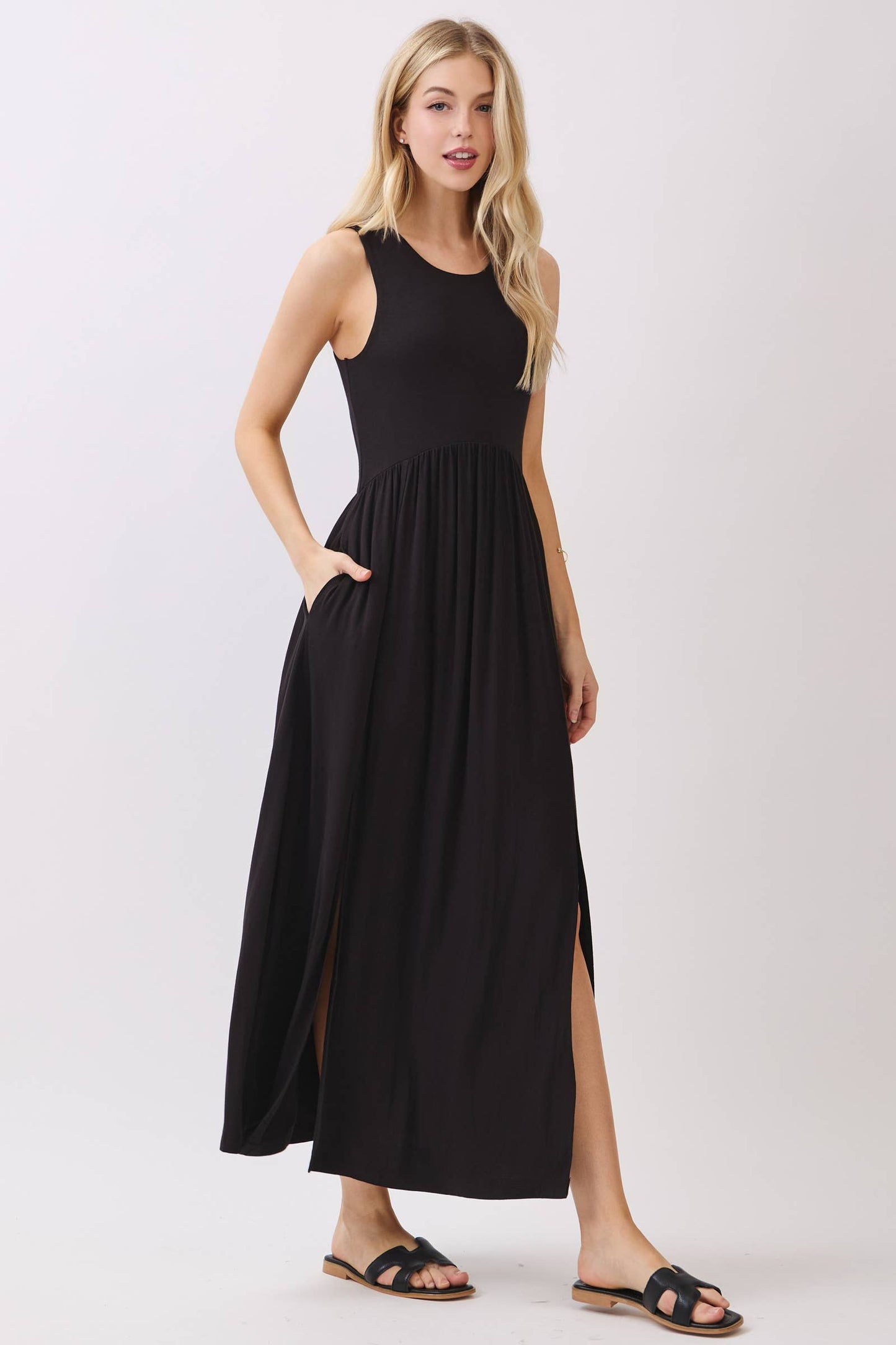 Black Midi Dress with Front Slits
