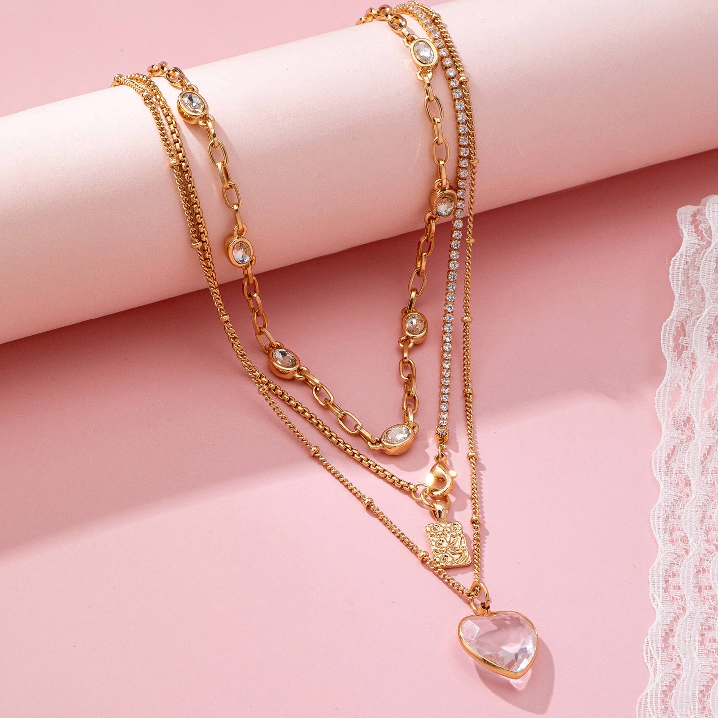 Multi Layered Heart Charm Necklace