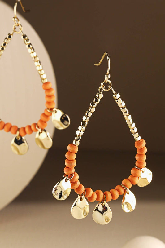 Wood Bead Teardrop Dangle Earrings