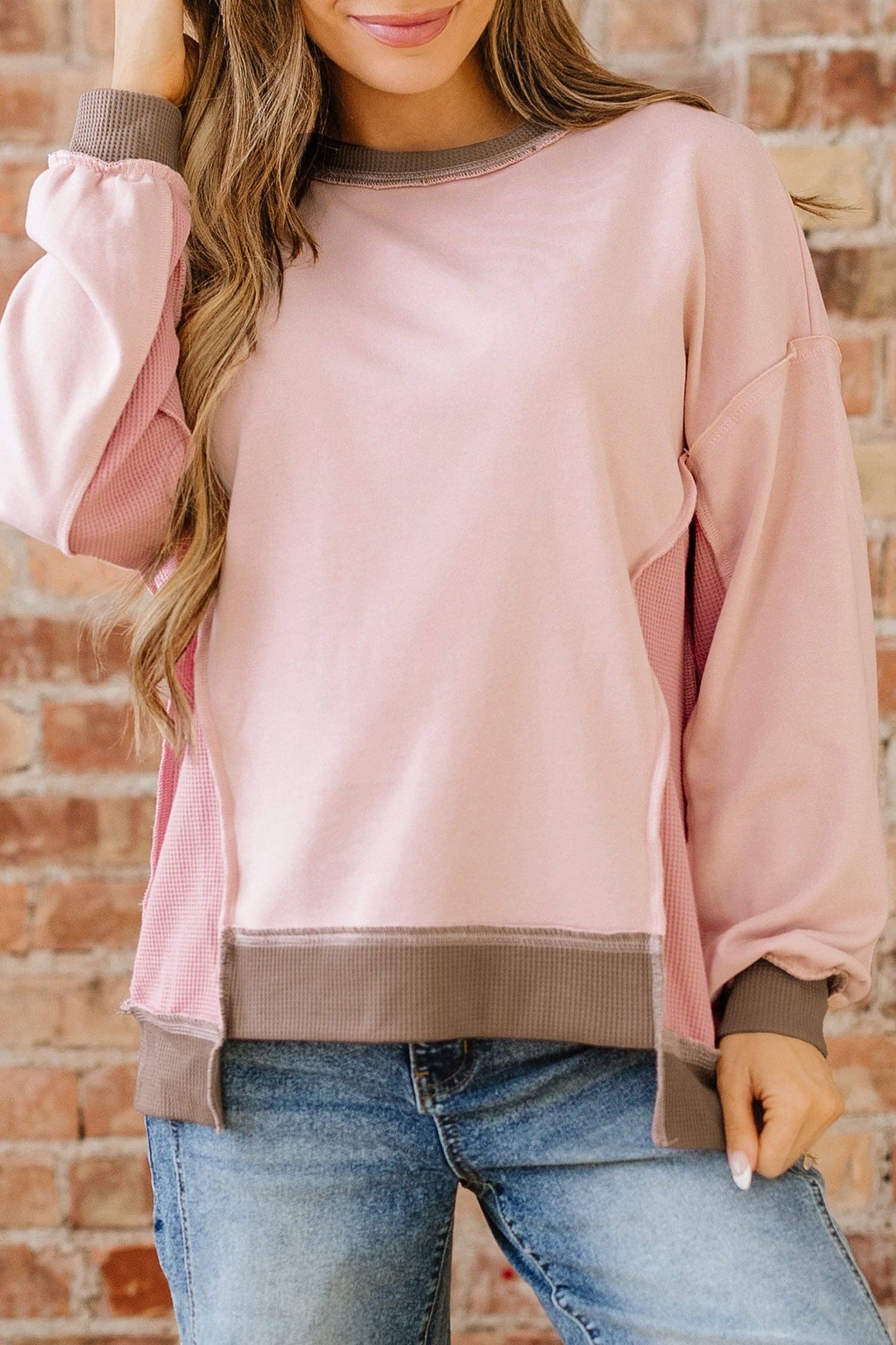 Pink Lina Patchwork Oversized Sweatshirt