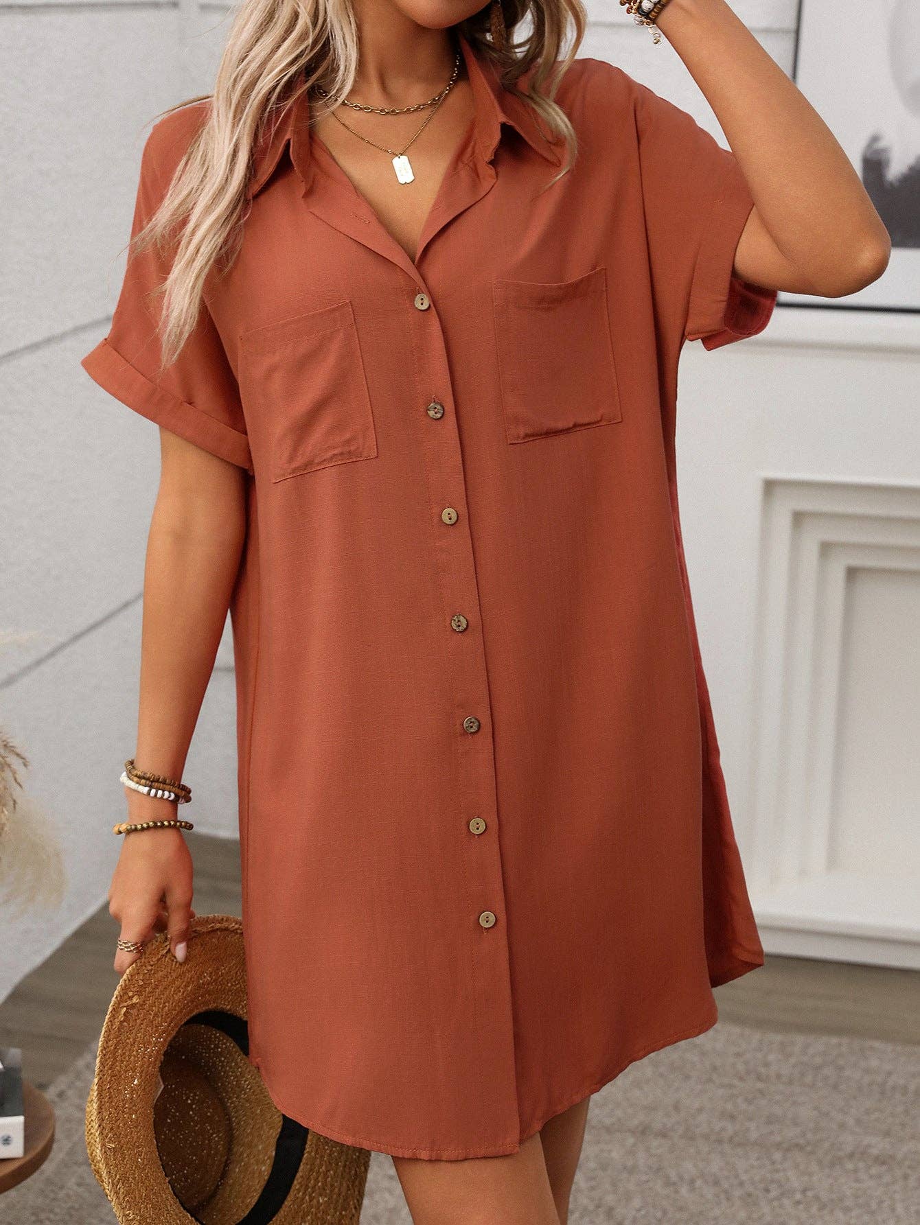 Striped Button Down Shirt Dress Casual Summer Midi