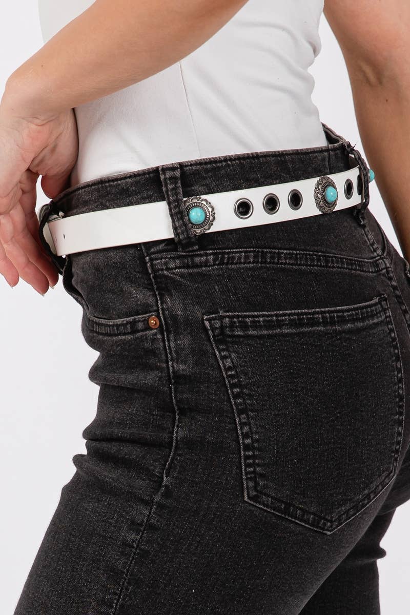 Western Floral Etched Vegan Leather Belt