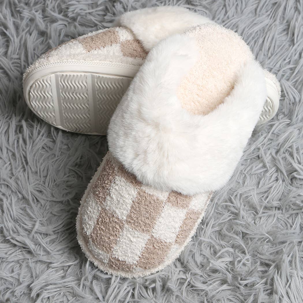 Checkered Faux Fur Luxury Soft Slipper