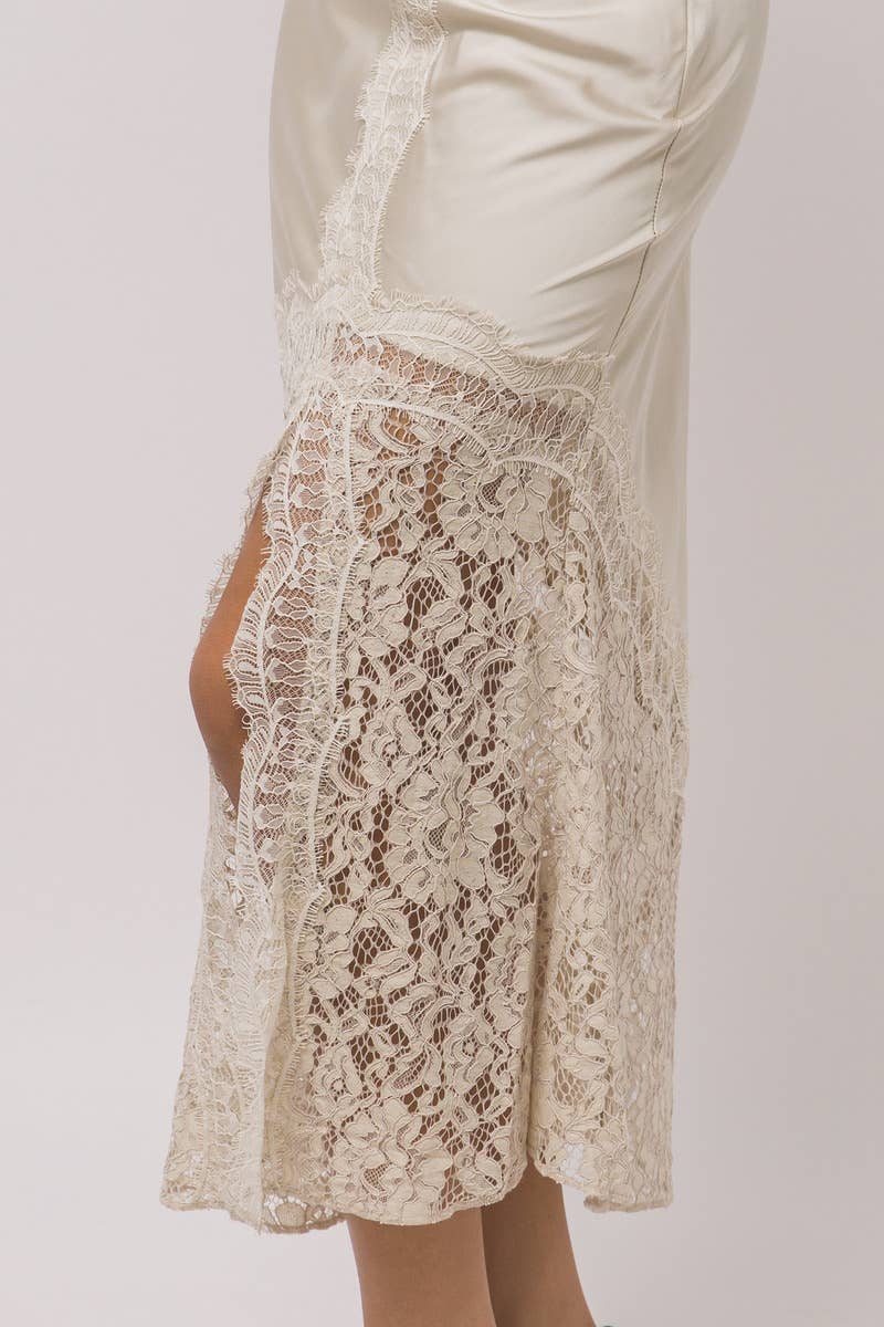 Satin Lace Midi Skirt