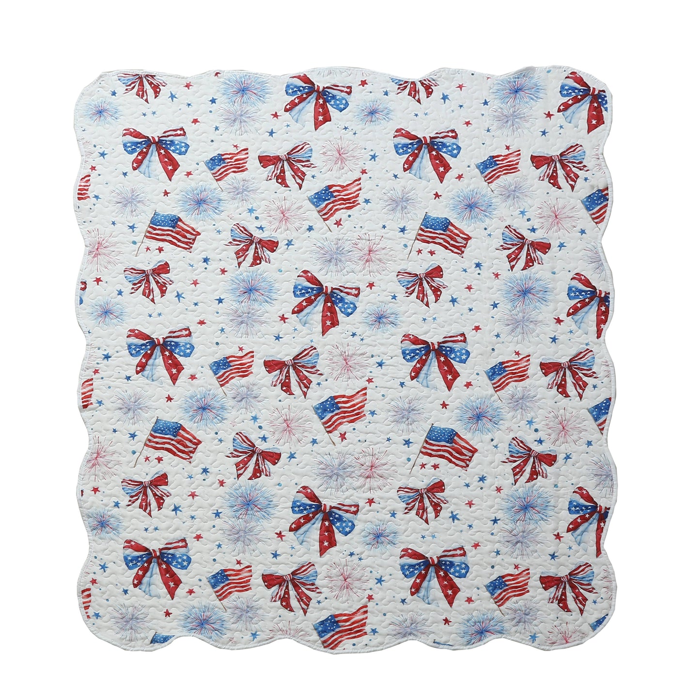 "Patriotic Bows"  Quilted Throw Blanket 50"x60"