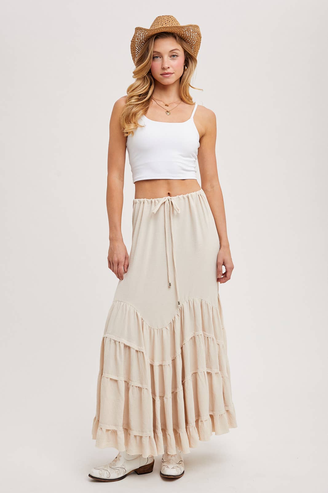 RUFFLED DRAWSTRING WASIT MAXI SKIRT