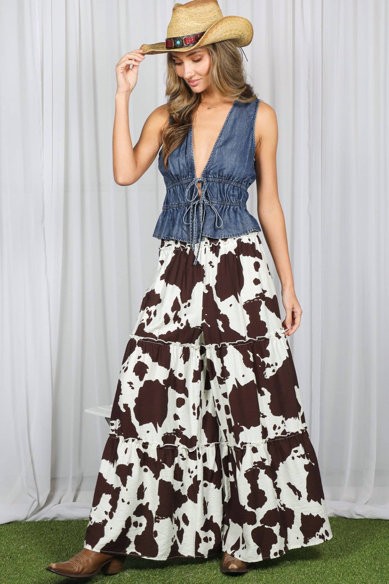 Western Tie Front Denim Blue Vest