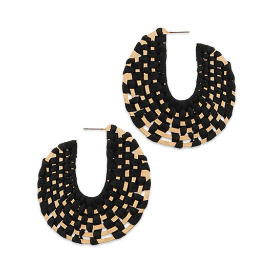 Black + Gold Raffia Wrapped Hoop Earring