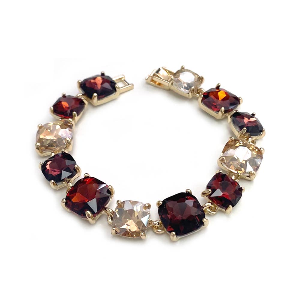 Cushion Cut Glass Crystal Linked Station Bracelet
