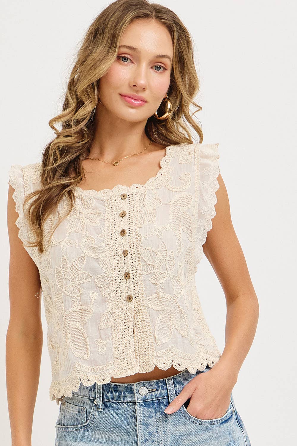 Cotton Floral Crochet Boho Top