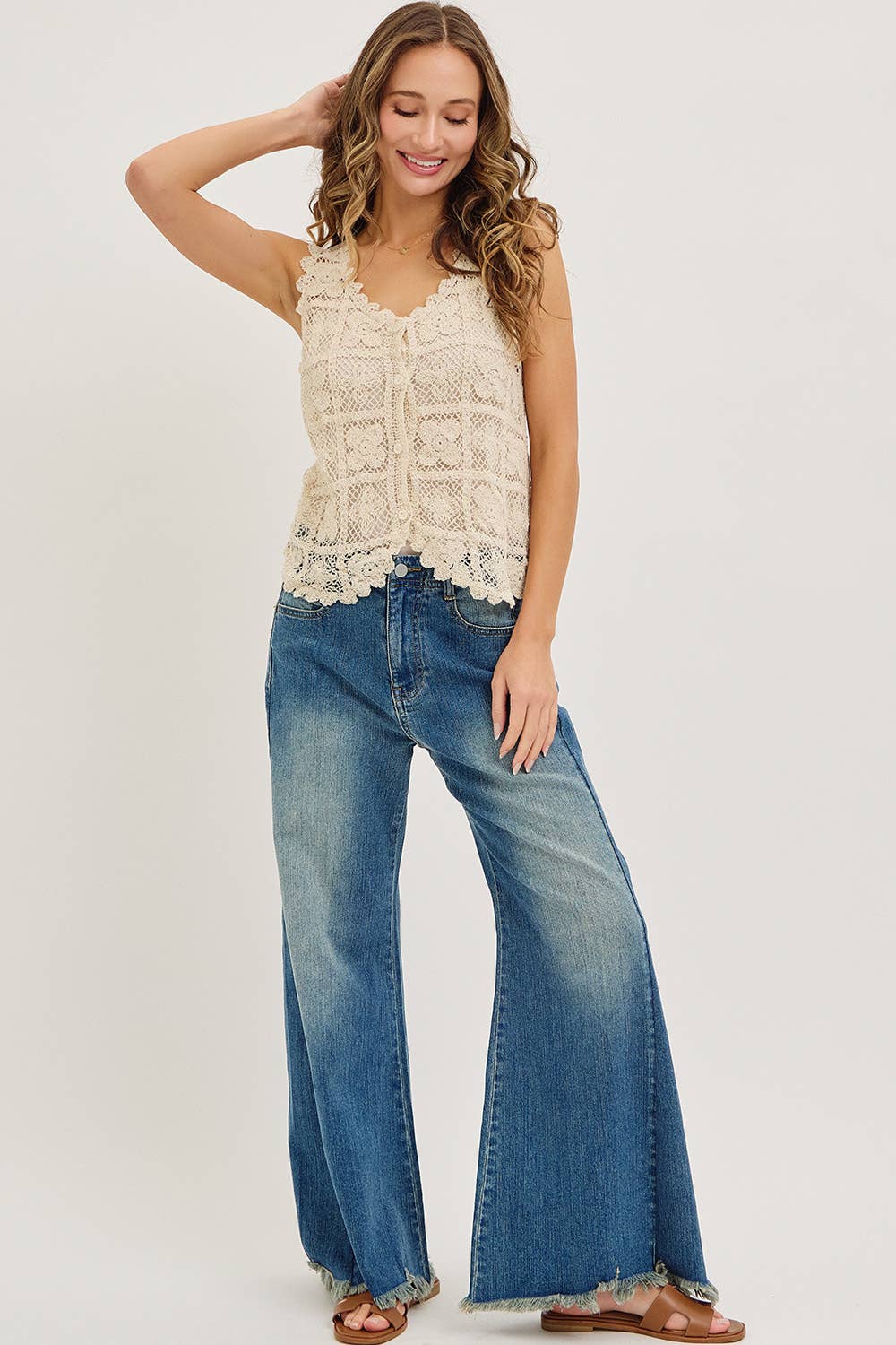 Boho Floral Crochet Lace Vest
