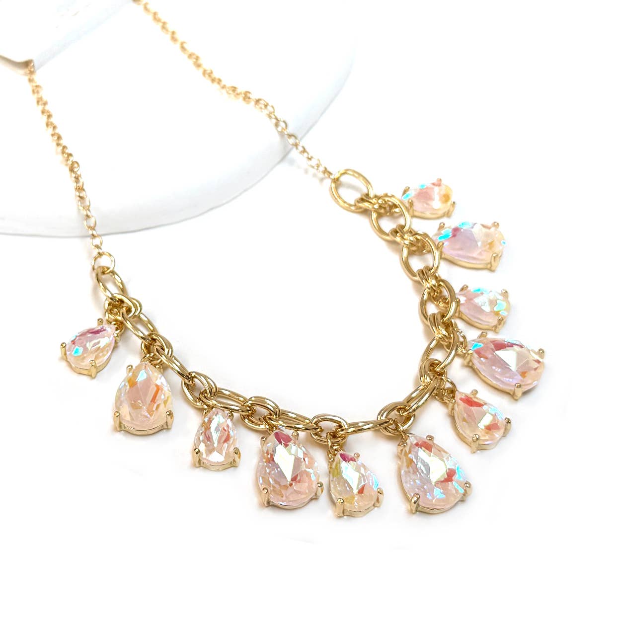 Sparkly Pink Teardrop Crystal Glass Charms Paparazzi Necklace