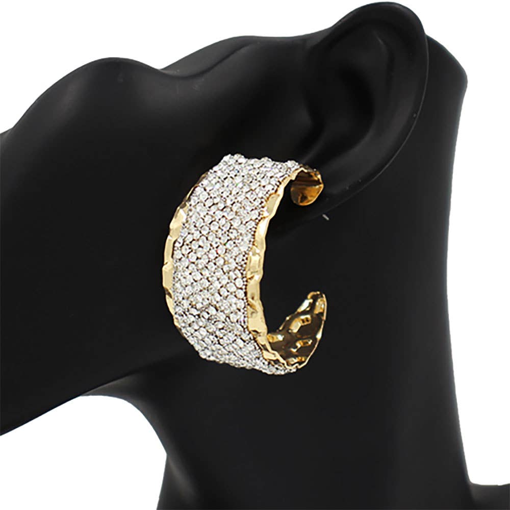 Bold Rhinestone hammered metal Hoops