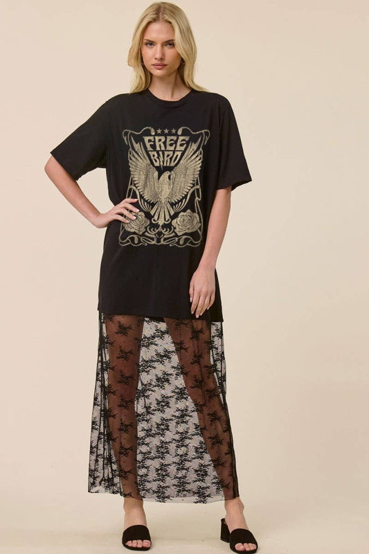 Free Bird Graphic Floral Lace Tshirt Dress