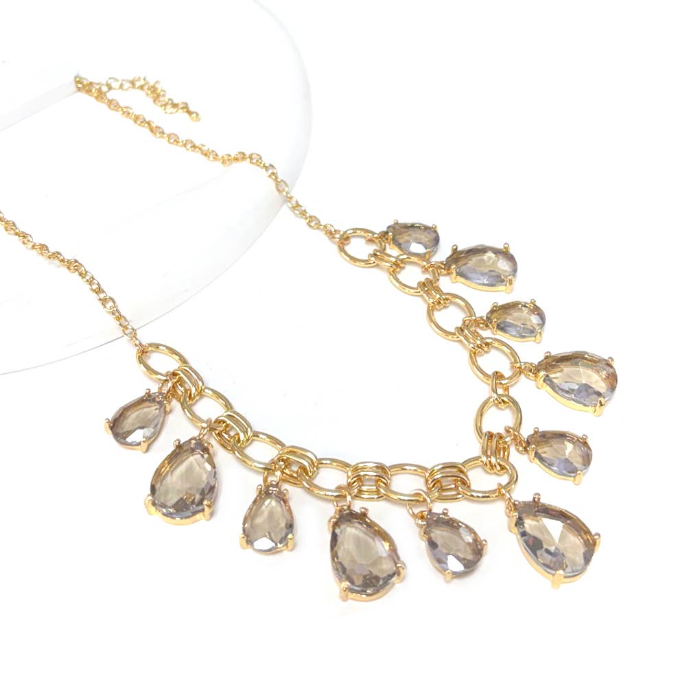 Sparkly Pink Teardrop Crystal Glass Charms Paparazzi Necklace