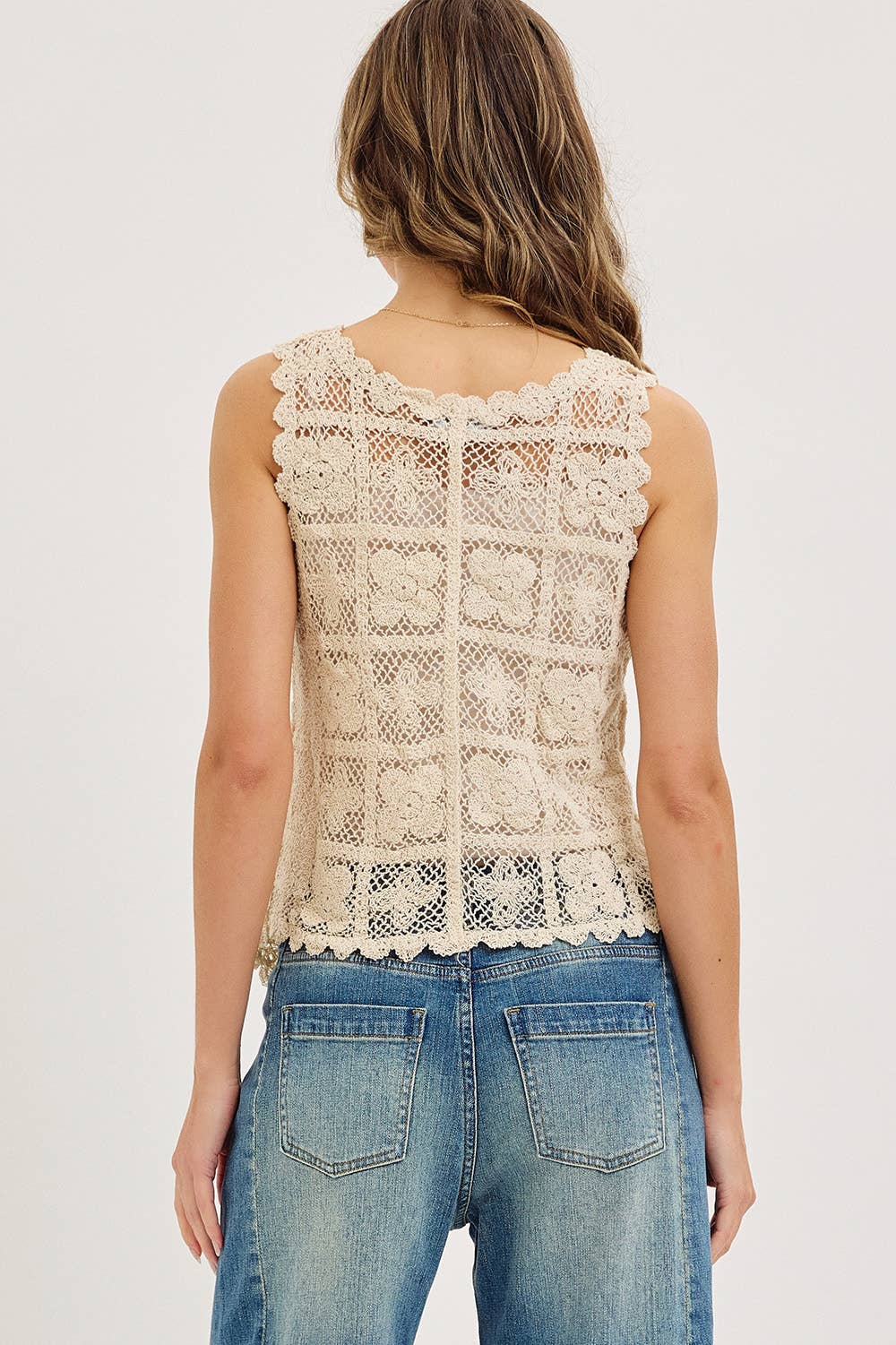 Boho Floral Crochet Lace Vest