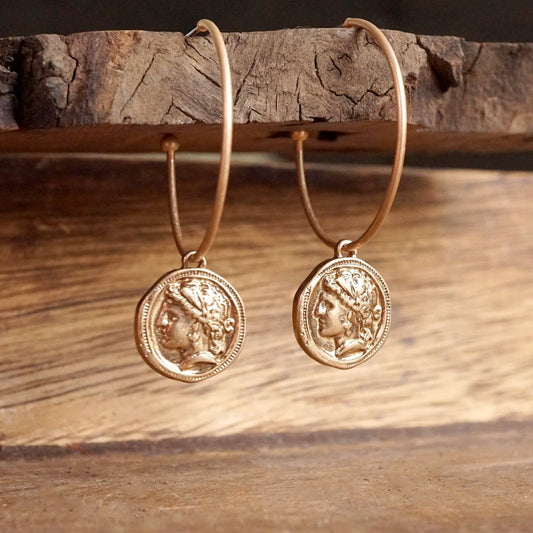 Boho Hoop Earrings with a Small Coin