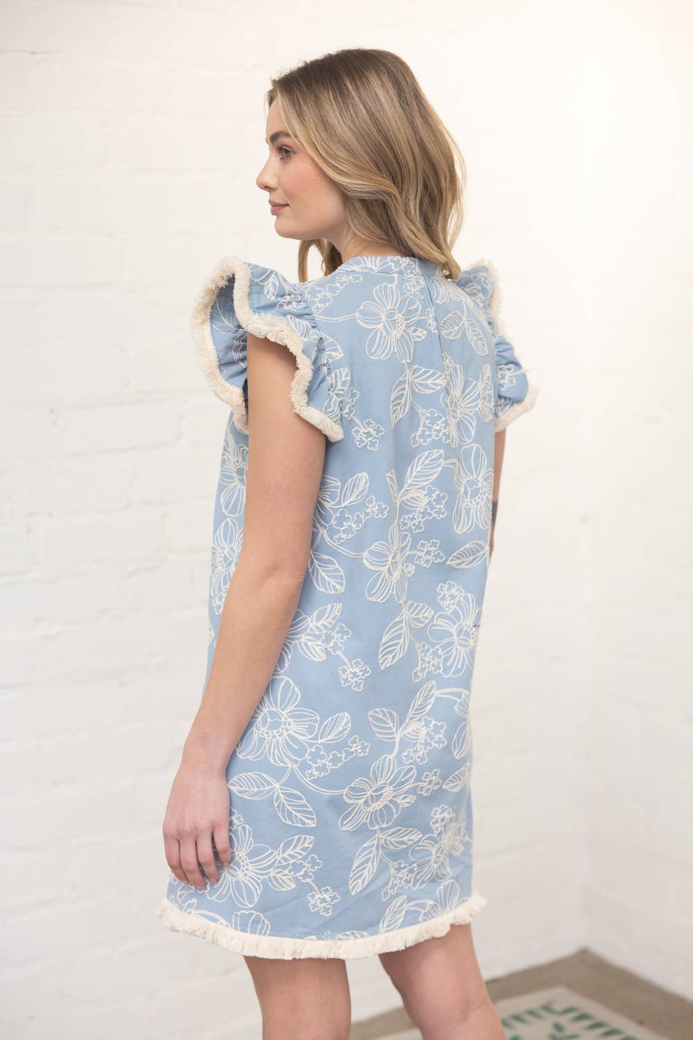 Fringe Detail Floral Embroidered Dress