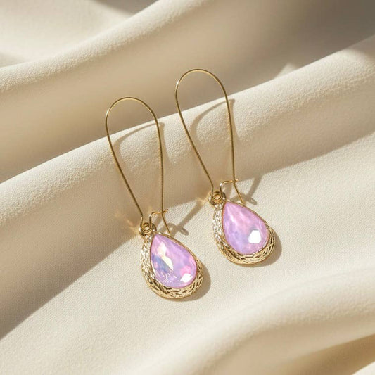 Teardrop Glass Crystal Bead with Kidney Wire Earrings