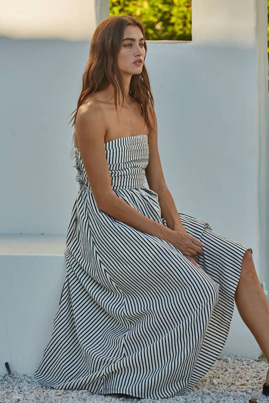 Striped Strapless Maxi Dress