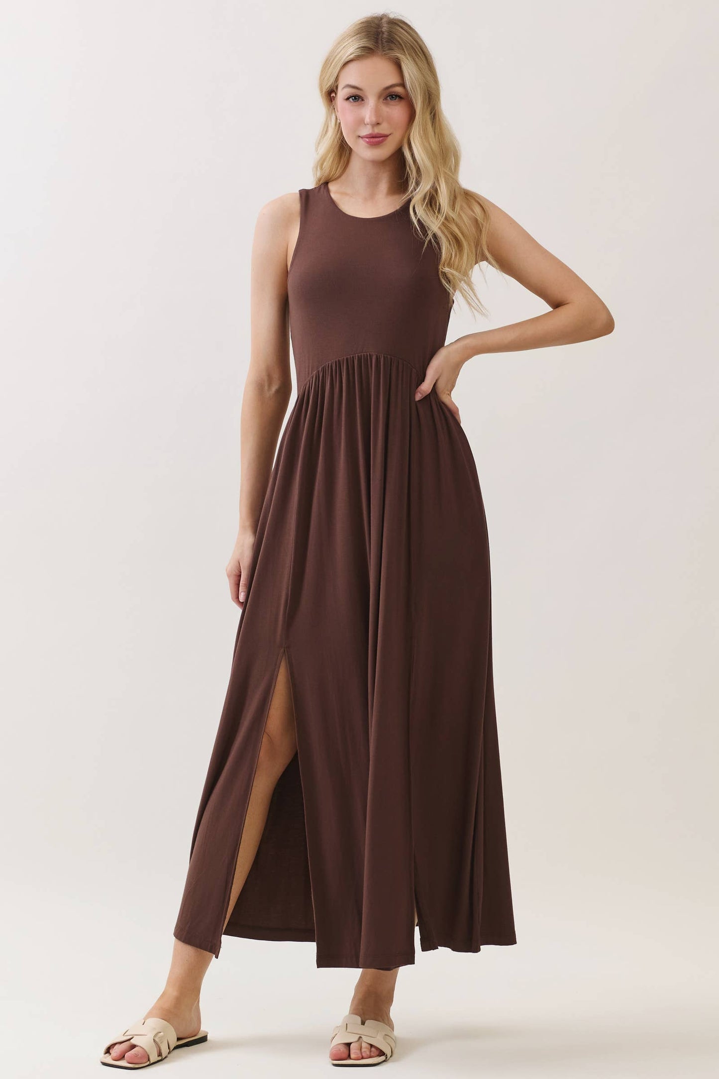Black Midi Dress with Front Slits