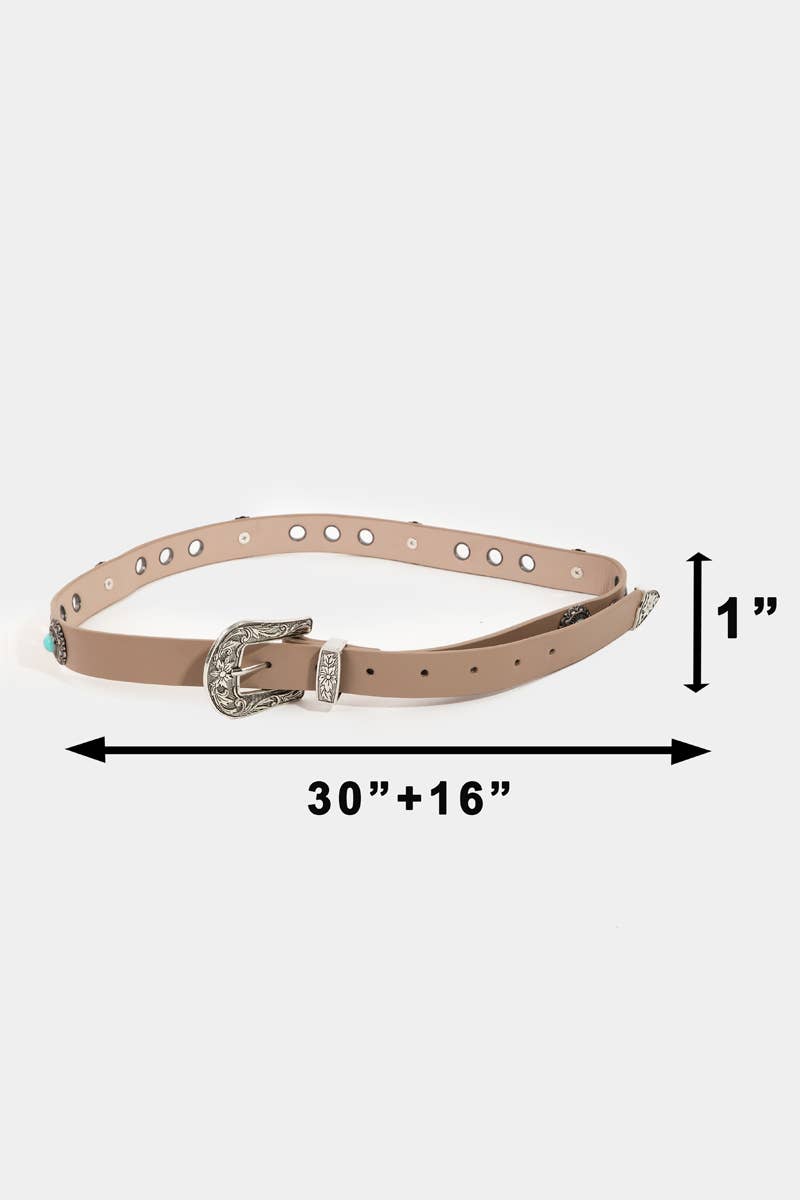 Western Floral Etched Vegan Leather Belt
