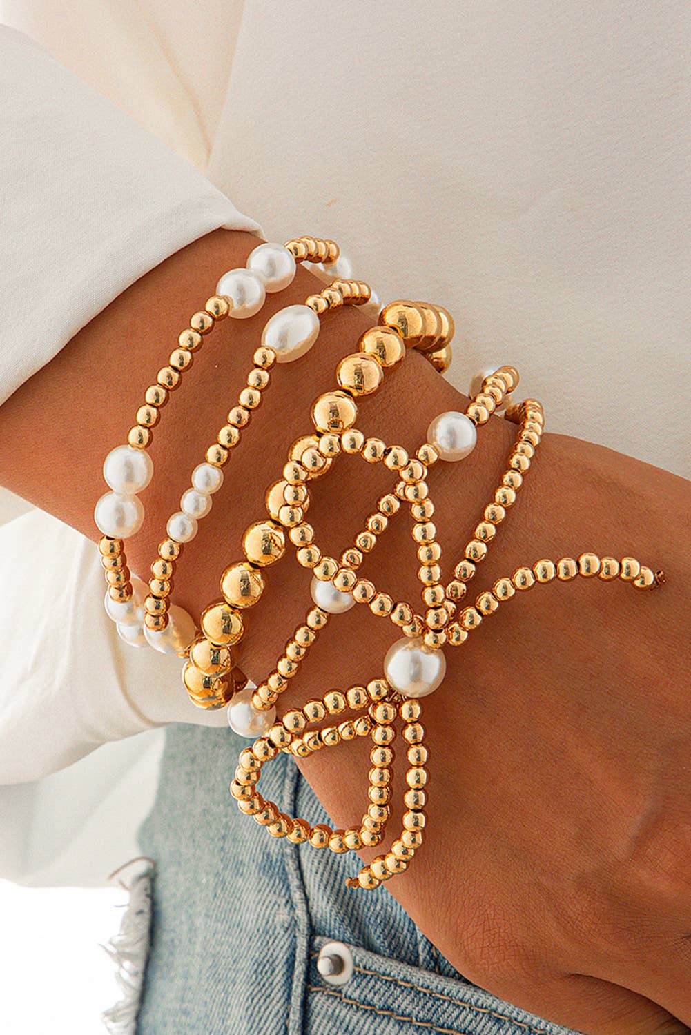 Bow Knot Pearl gold Beaded  Layered Bracelet