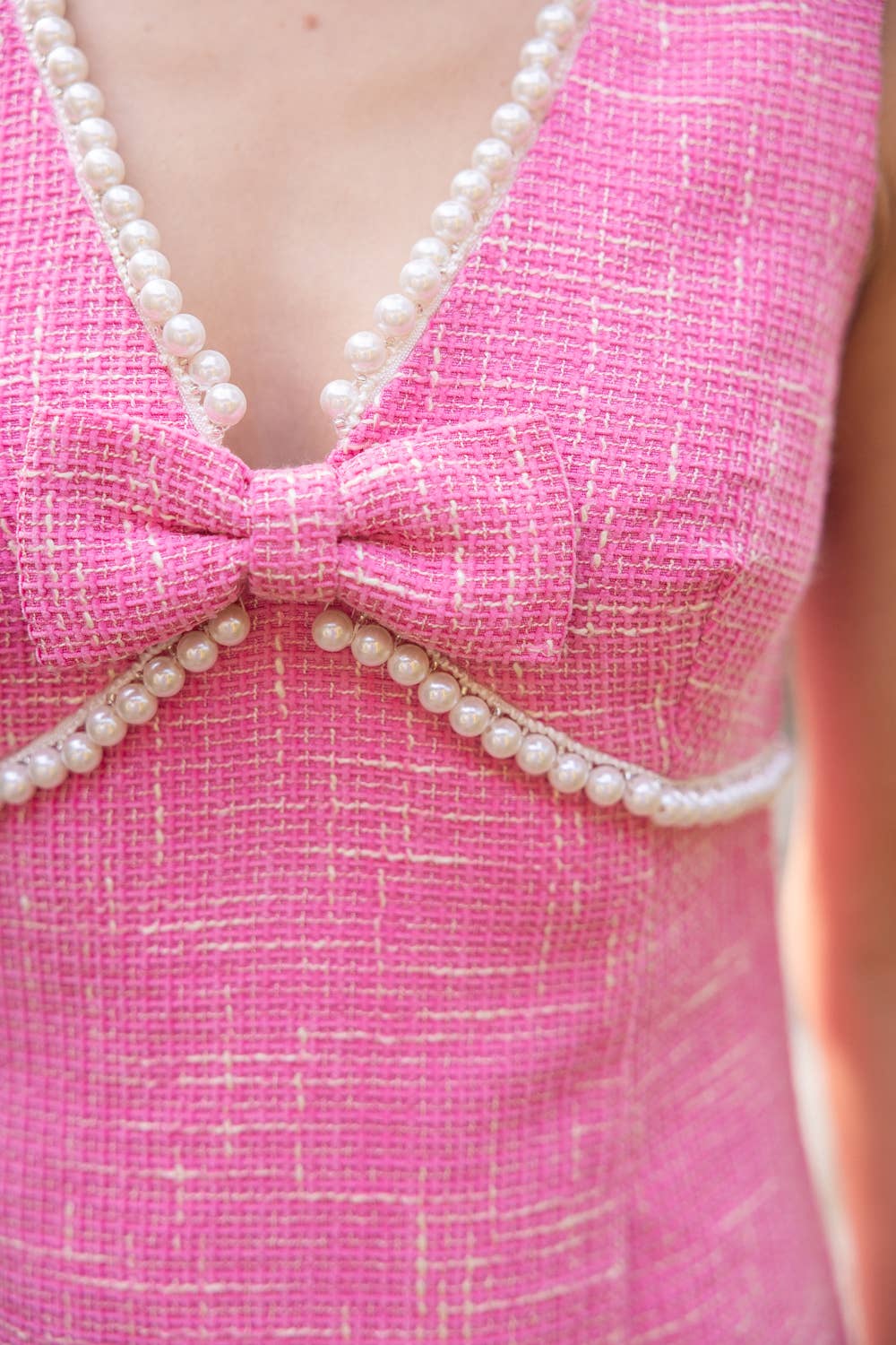 Pearl Detailed Bow Tweed Dress