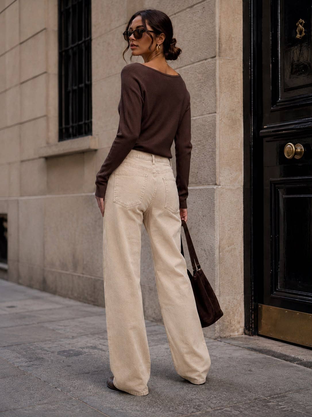 Khaki Wide Leg Sculpting Pants