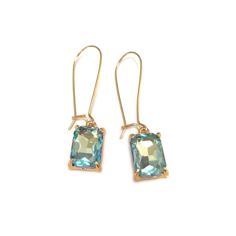 Midi Rectangle Glass Bead with Kidney Wire Dangle Earrings