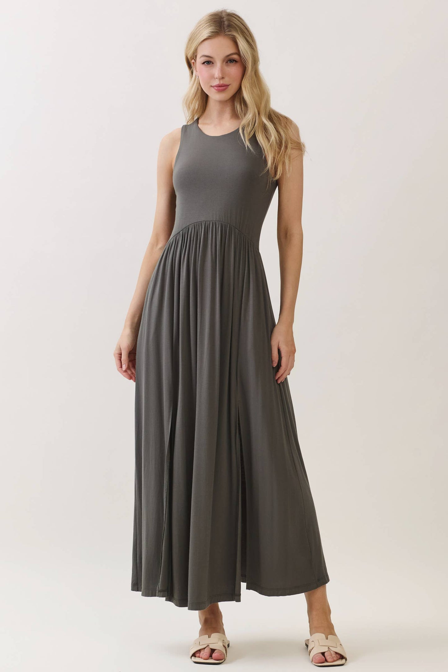 Black Midi Dress with Front Slits