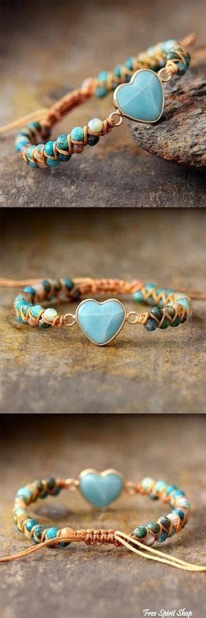 Natural Amazonite Heart turqoise Bead Bracelet