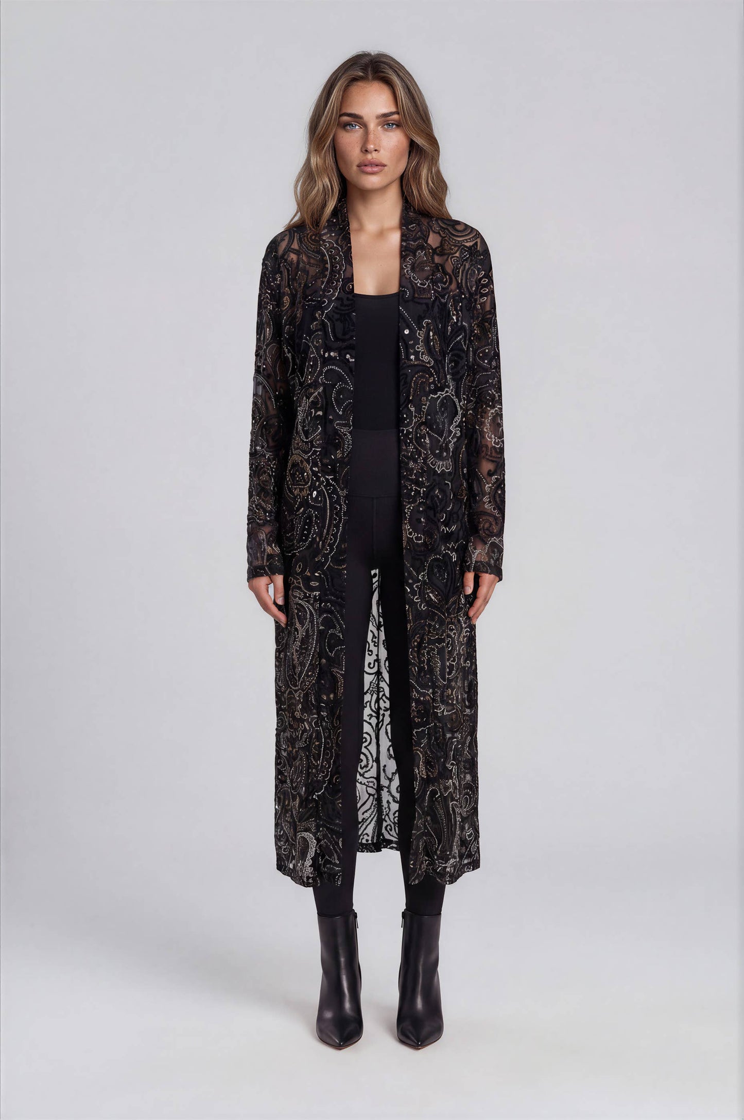 Velvet Duster Metallic Paisley Overlay