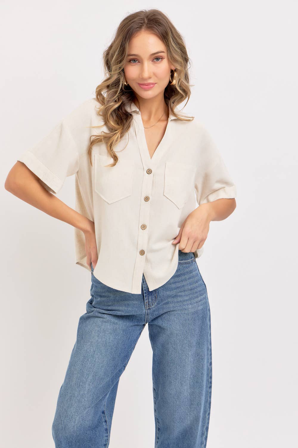 Linen Casual Button Top