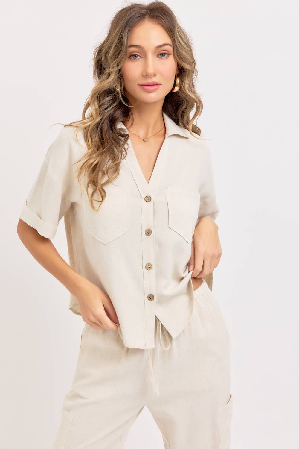 Linen Casual Button Top