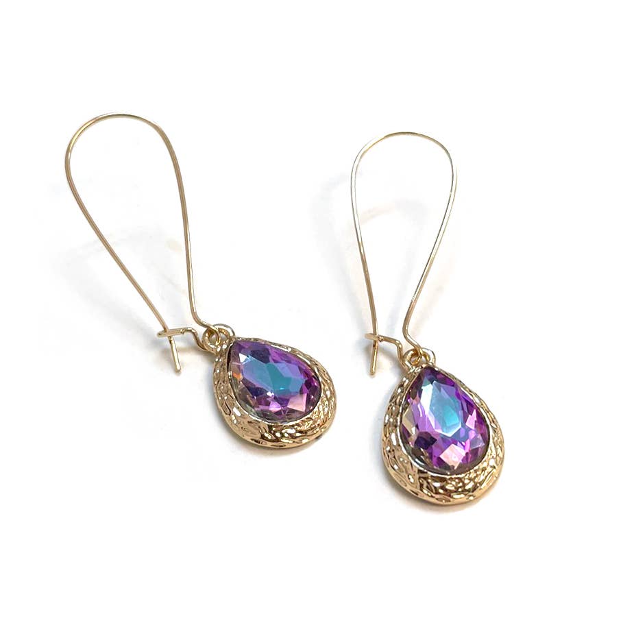 Teardrop Glass Crystal Bead with Kidney Wire Earrings