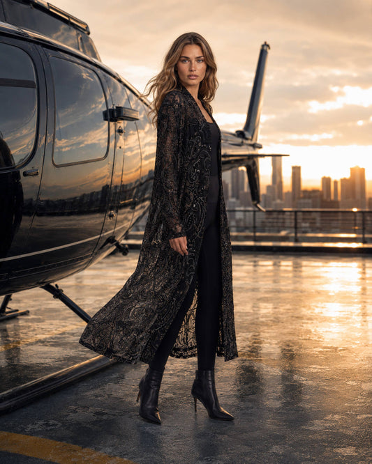 Velvet Duster Metallic Paisley Overlay
