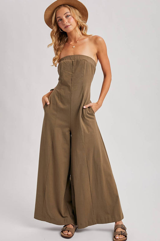 Olive Strapless Wide Leg Jumper