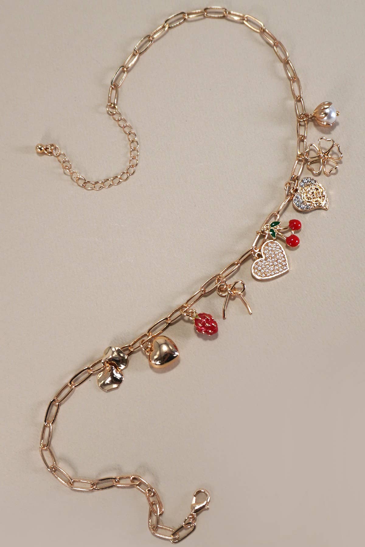 MULTI CHARM BOW CHERRY NECKLACE