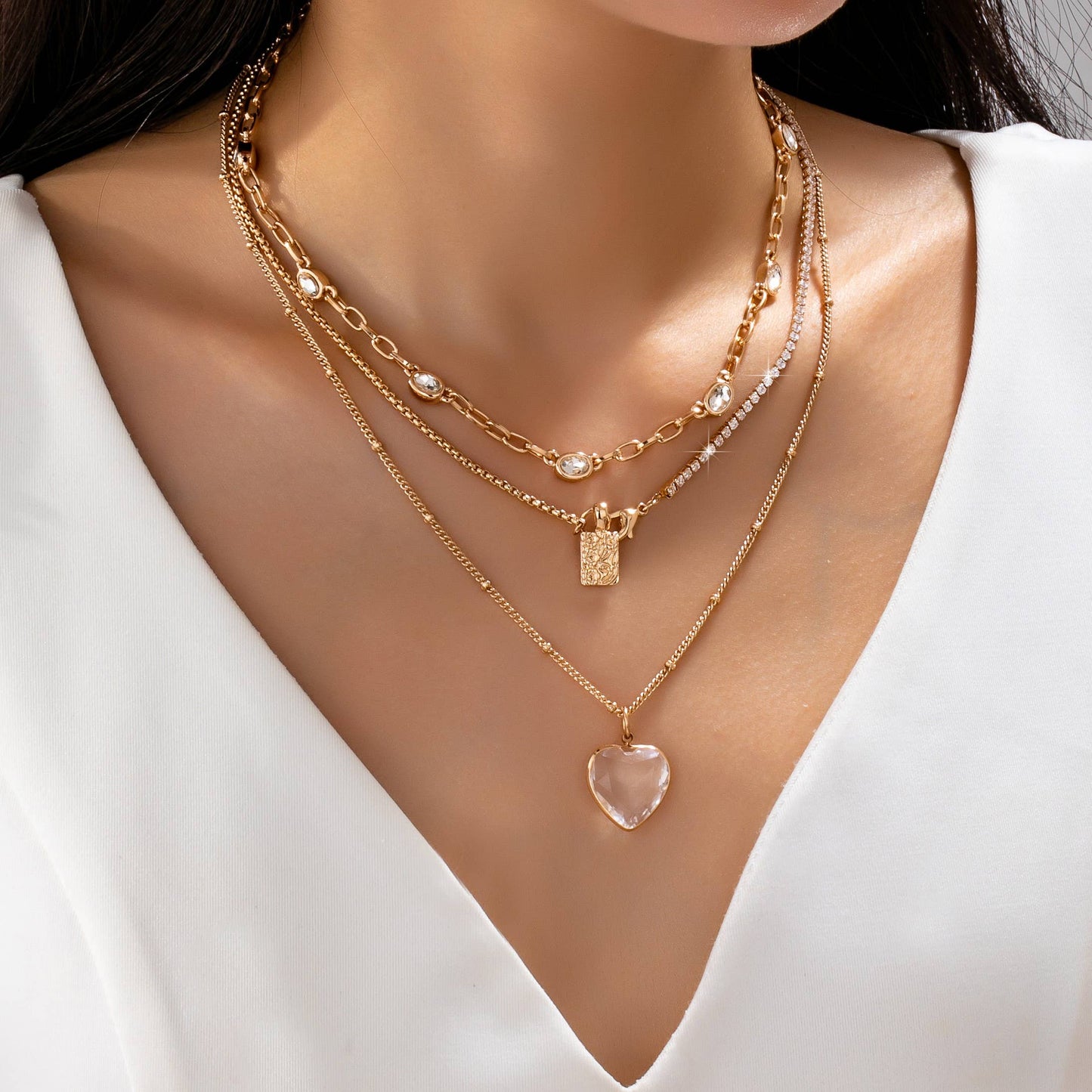 Multi Layered Heart Charm Necklace