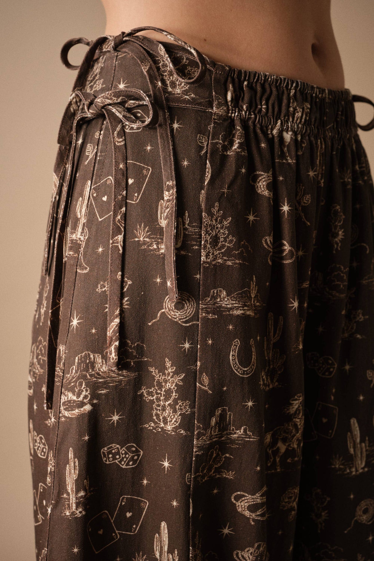 Western Side Tie Wide Leg Pants