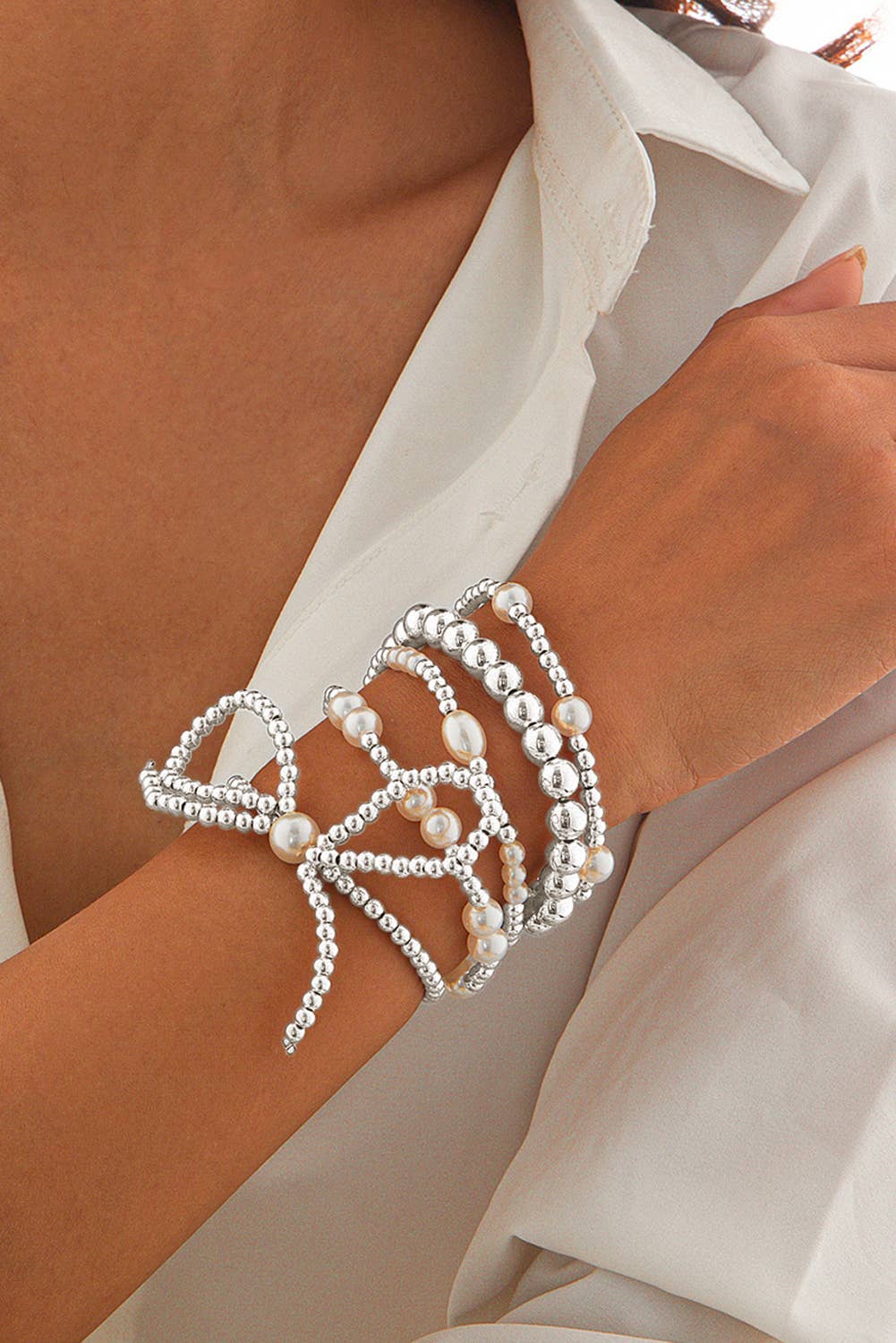 Bow Knot Pearl gold Beaded  Layered Bracelet