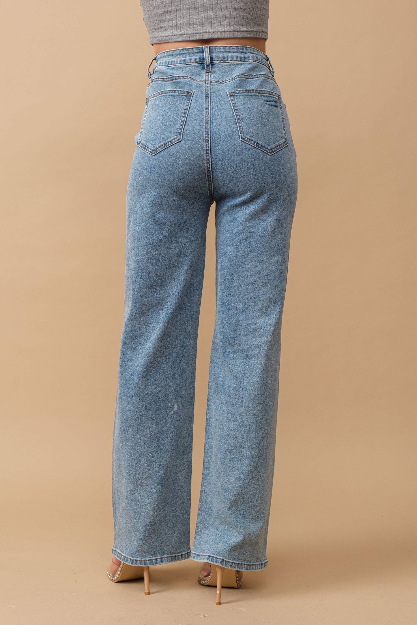 Hight Waist Clear Jewel Embellished Stretch Jeans