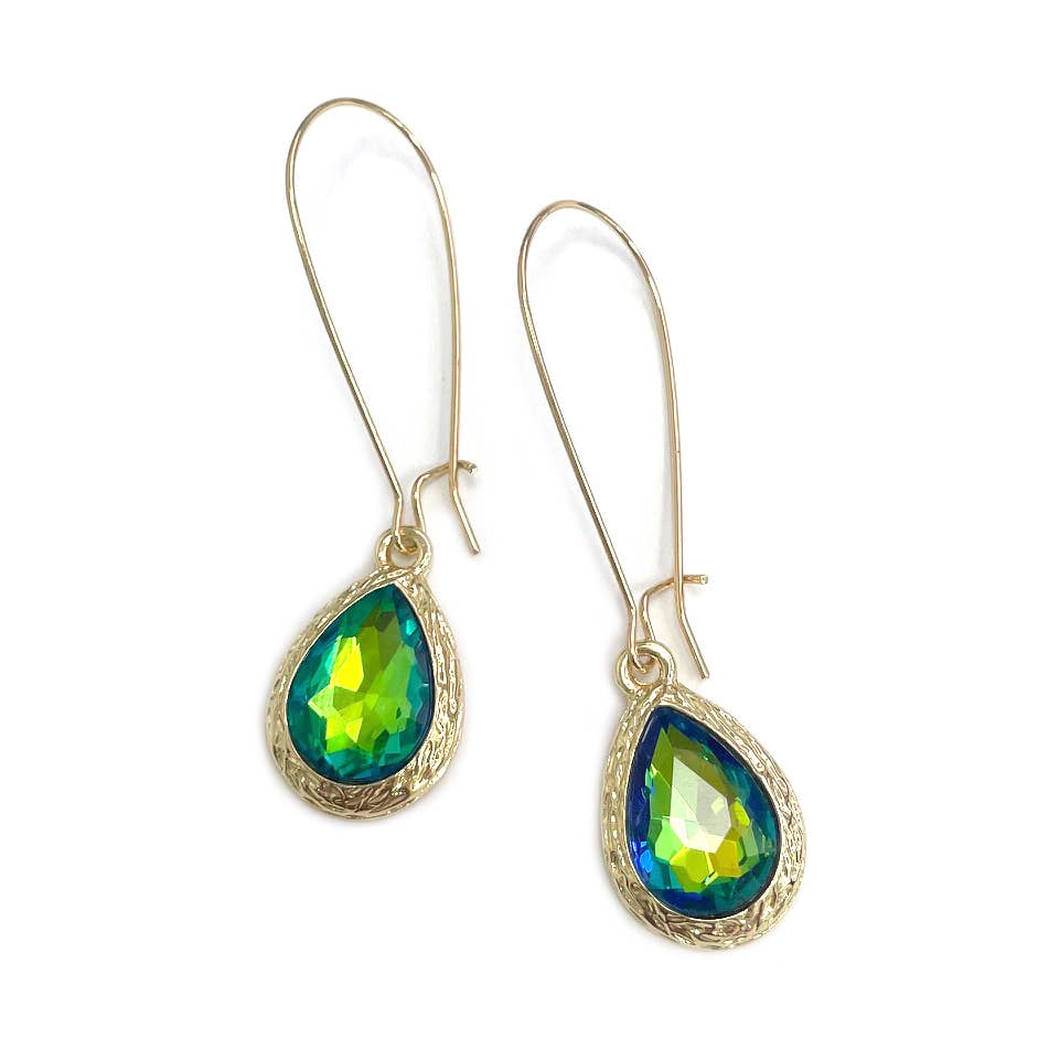 Teardrop Glass Crystal Bead with Kidney Wire Earrings