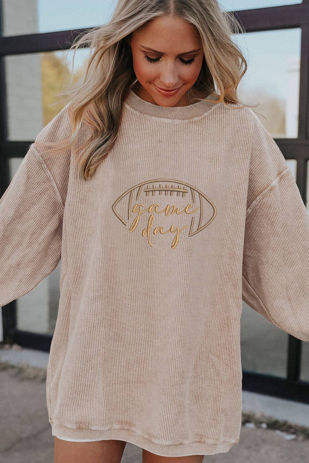 Tan Rugby Game Day Embroidered Sweatshirt