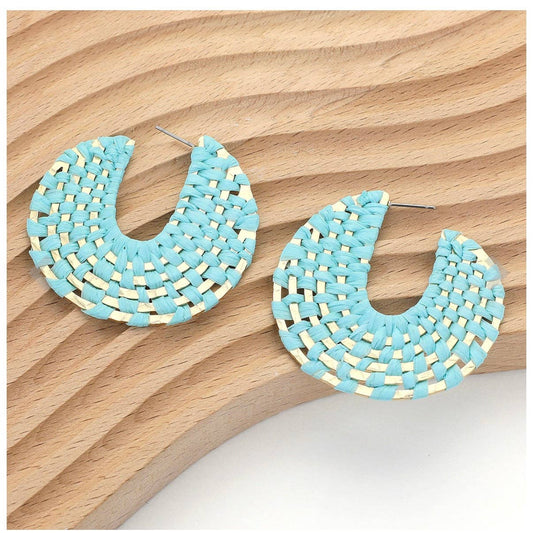 Mint + Gold Raffia Wrapped Hoop Earrings