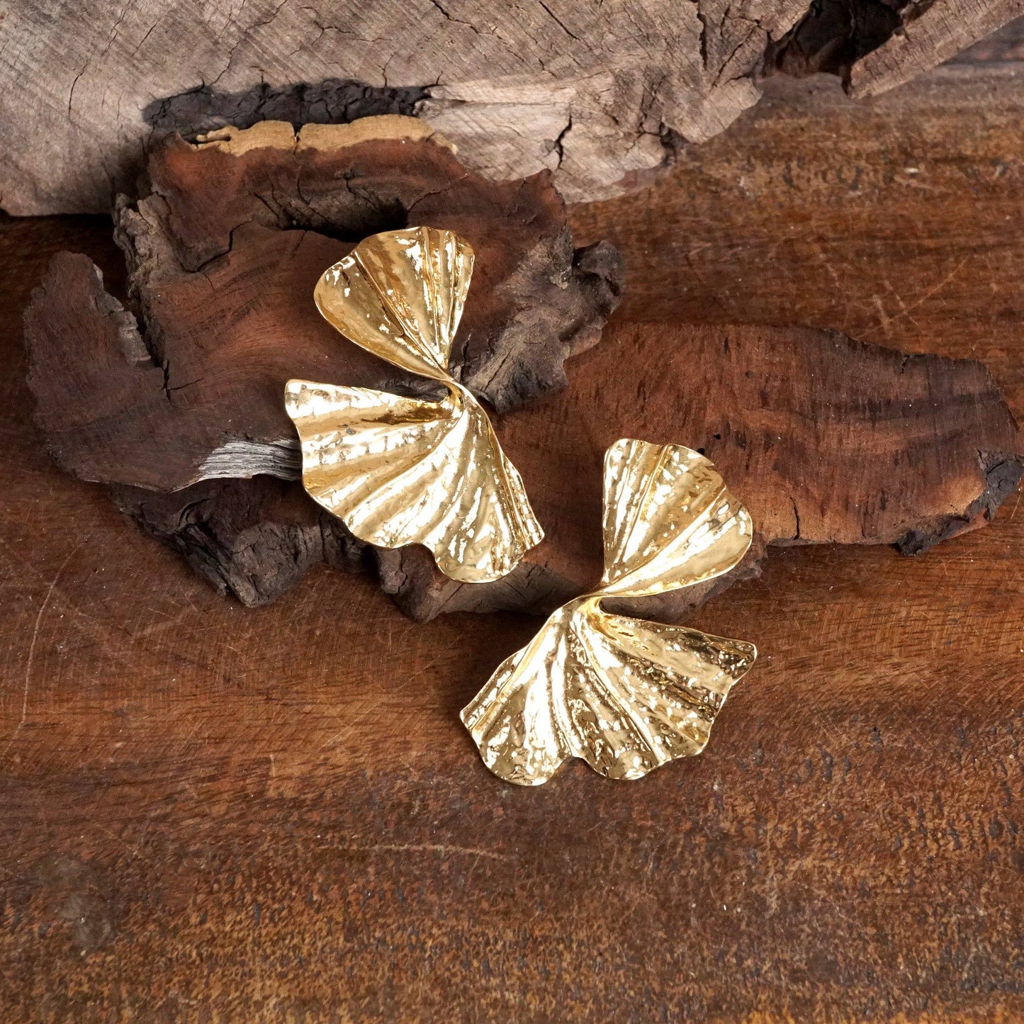 Gold Abstract Fan Leaf Earrings