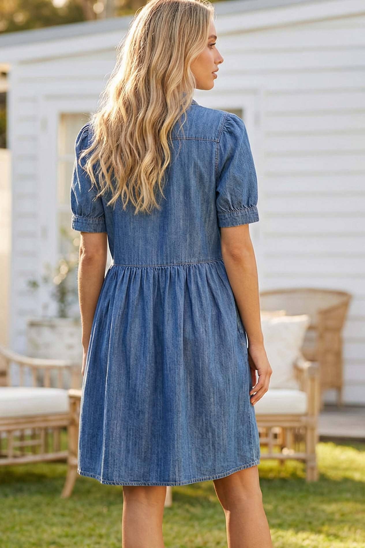 Short Sleeve Chambray Denim Casual Dress